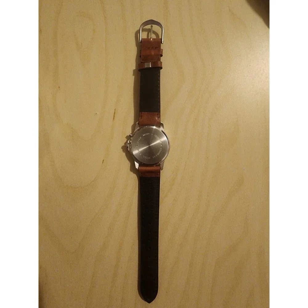 Vintage TIME magazine Mens Watch Brown Leather Strap White Dial Japan Movt AS IS